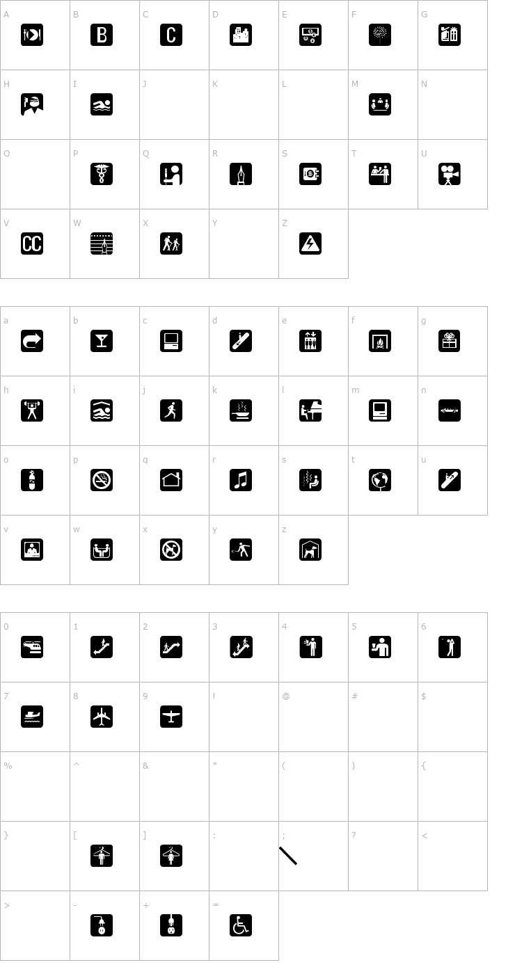 Character Map PIXymbolsHotelBlack-Roman Font