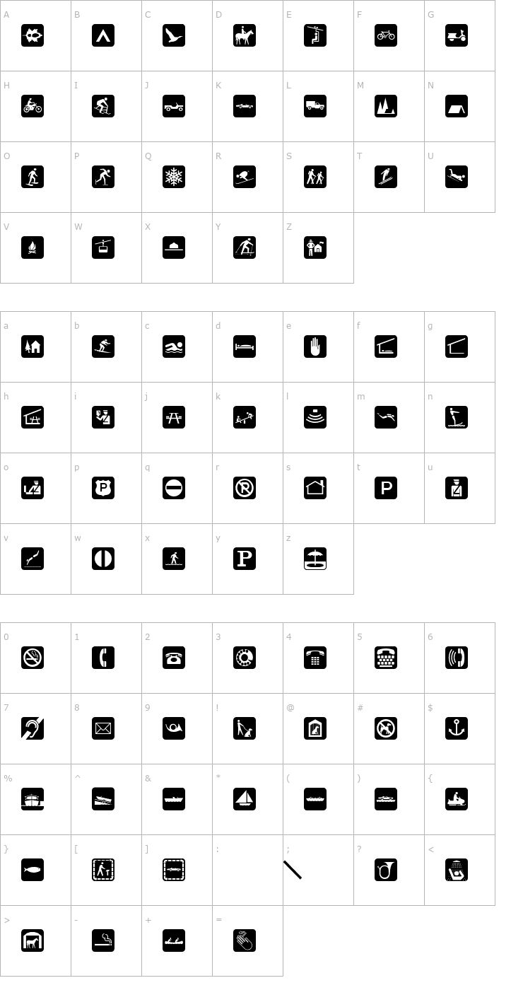 Character Map PIXymbolsTravelBlack-Italic Font