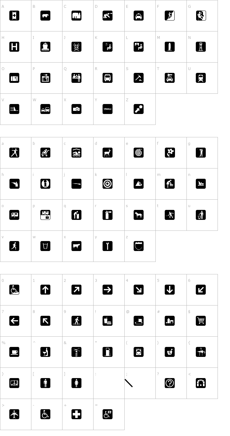 Character Map PIXymbolsTravelBlack-Roman Font