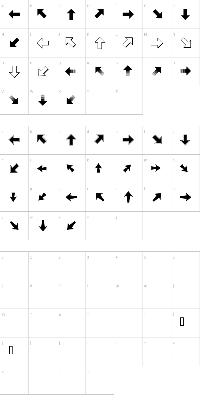 Character Map PizzaDude Pointers Font