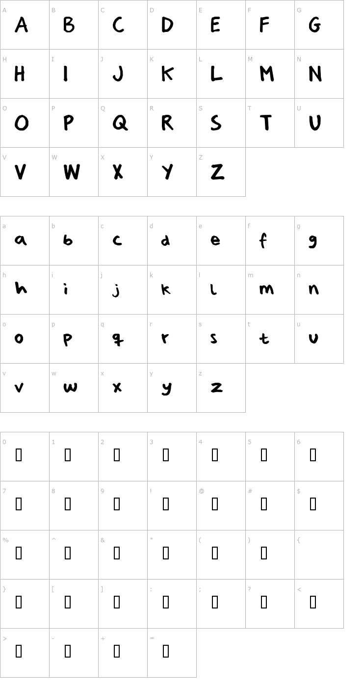 Character Map PizzaDudesHandwriting Font
