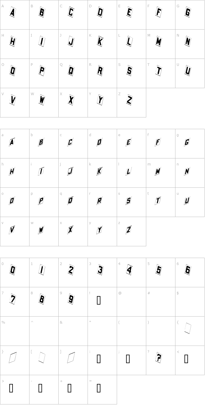 Character Map Placecard Italic Font