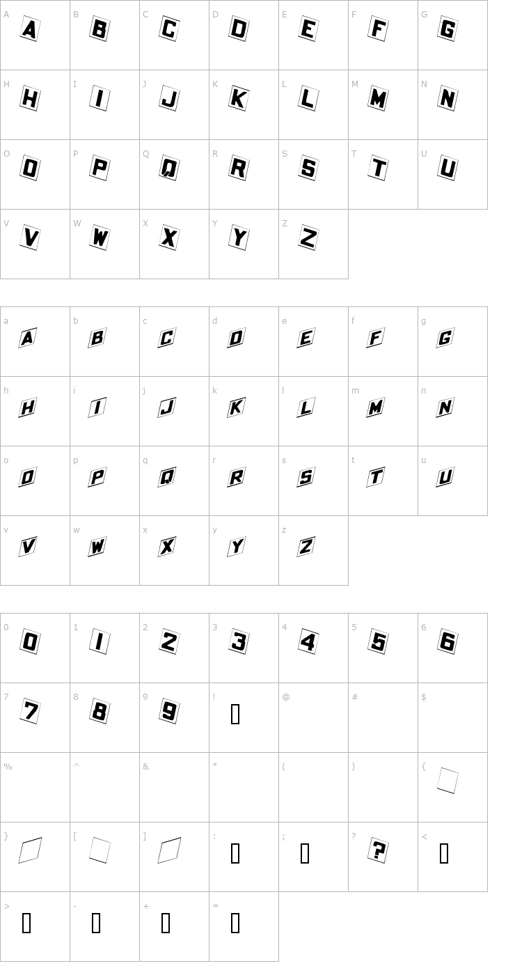 Character Map PlacecardExtended Italic Font