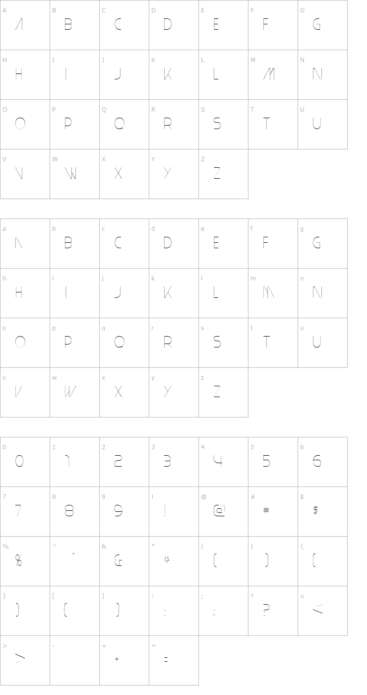 Character Map Plain Cred 1978 Font