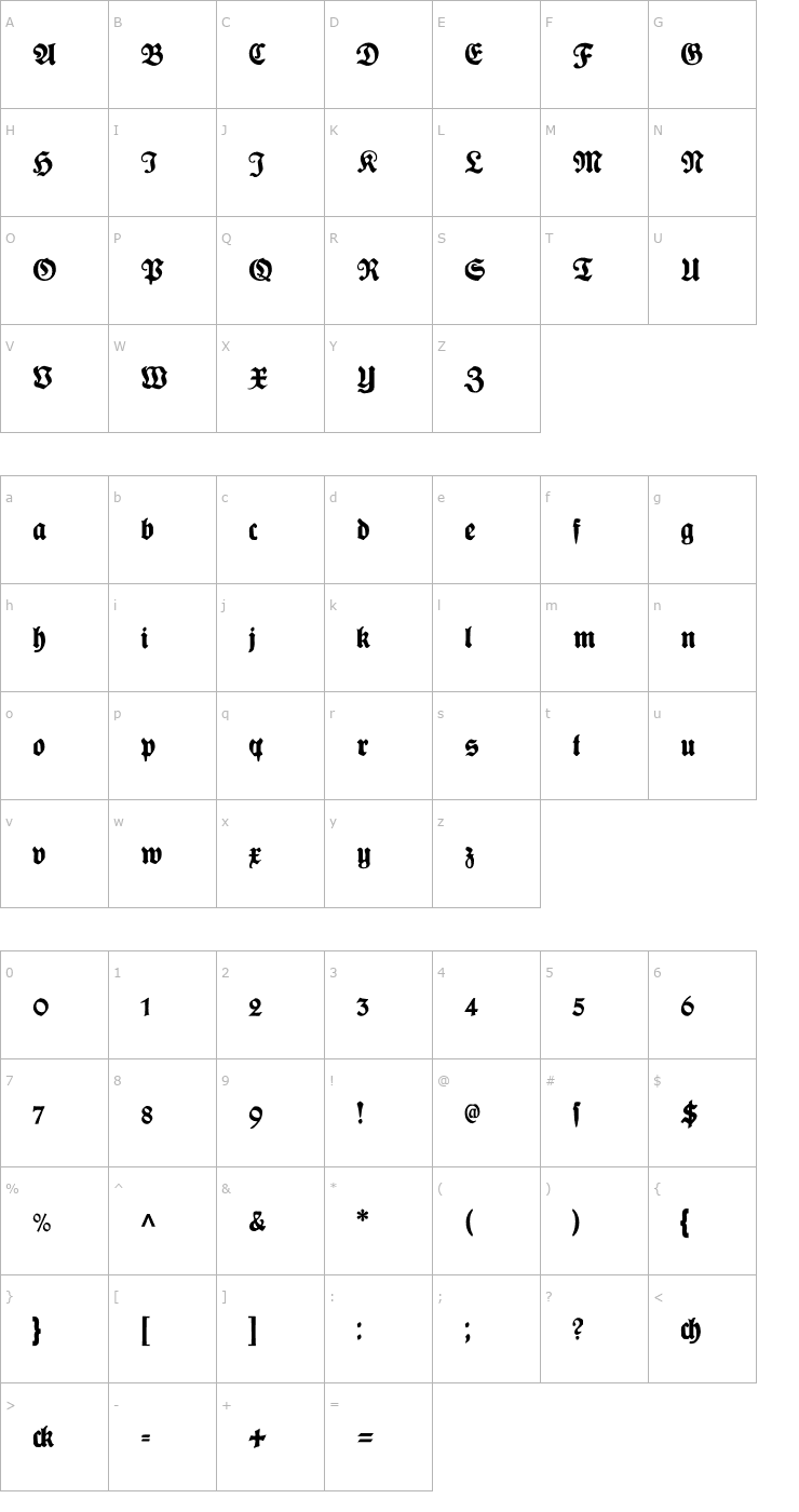 Character Map Plakat-Fraktur Black OTF Font