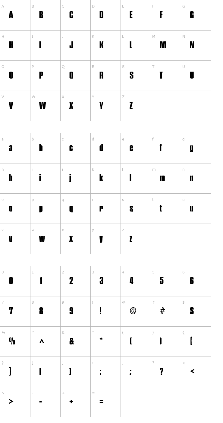 Character Map Plakette 4 SF Font