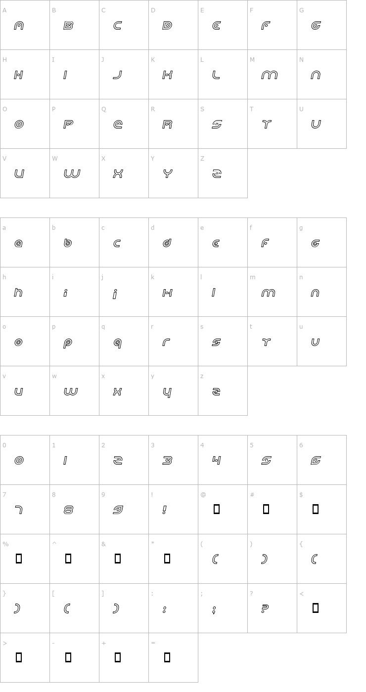 Character Map Planetary Orbiter Outline Bold Italic Font