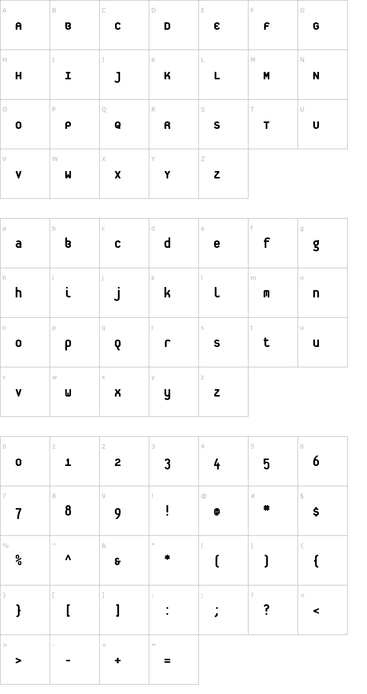 Character Map PlateletHeavy Font