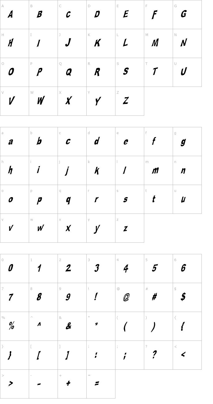 Character Map PLATSCH 2 Font