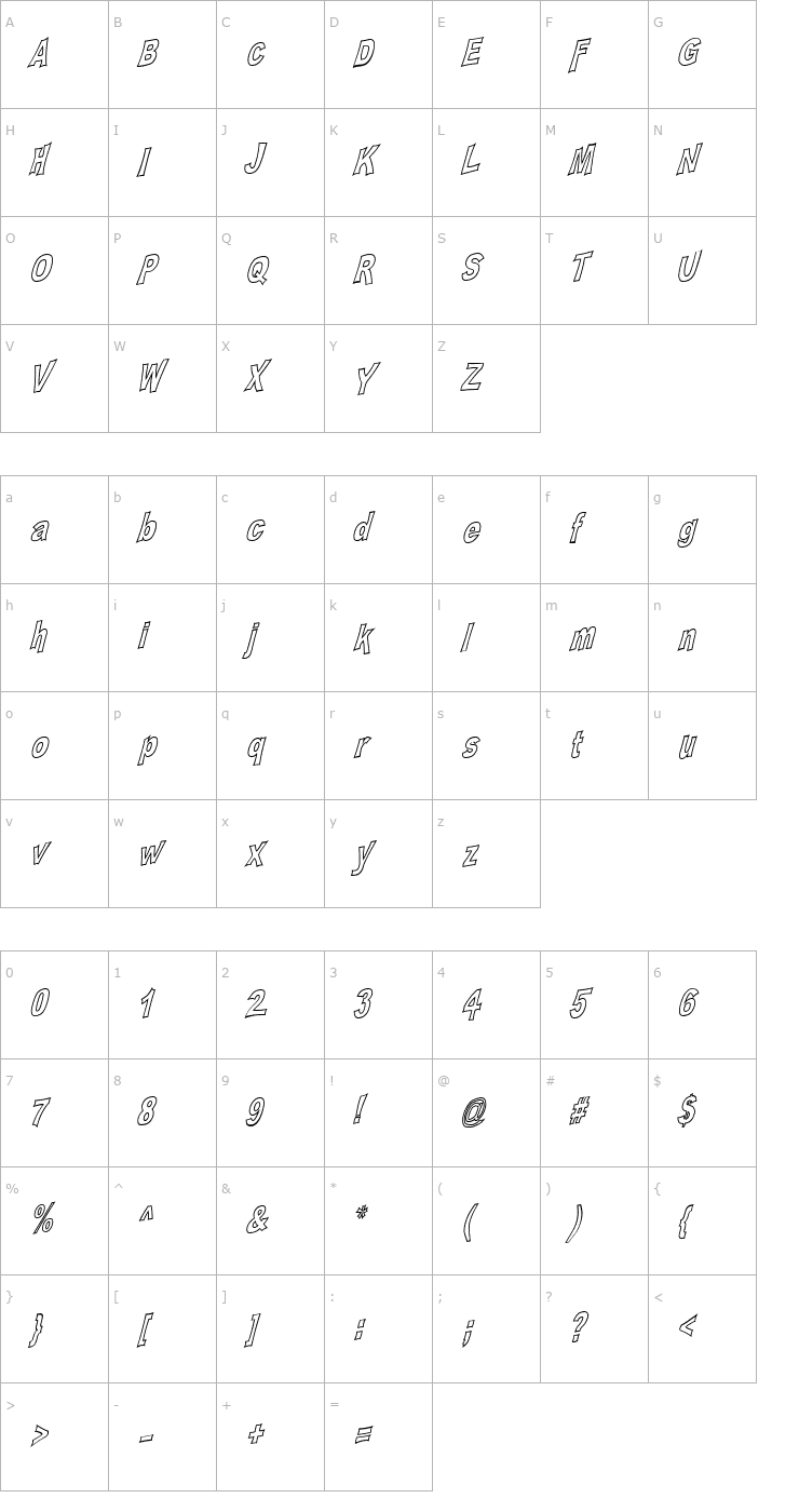 Character Map PLATSCH 2 outline Font