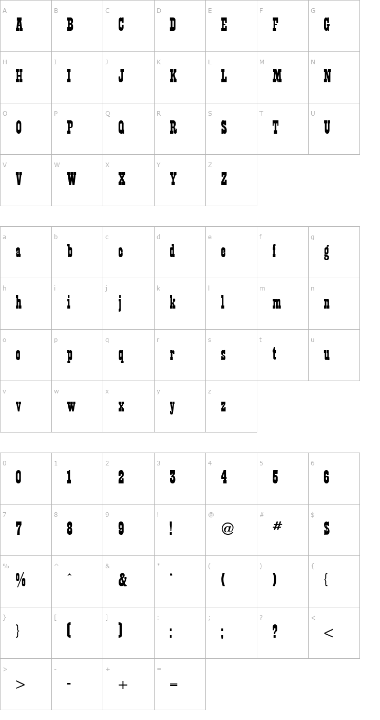 Character Map Playbill Regular Font