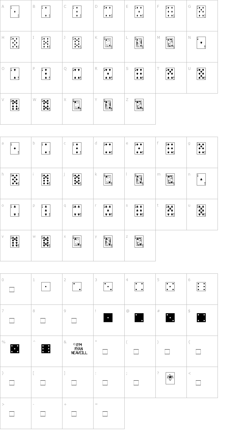 Character Map Playing Cards Font