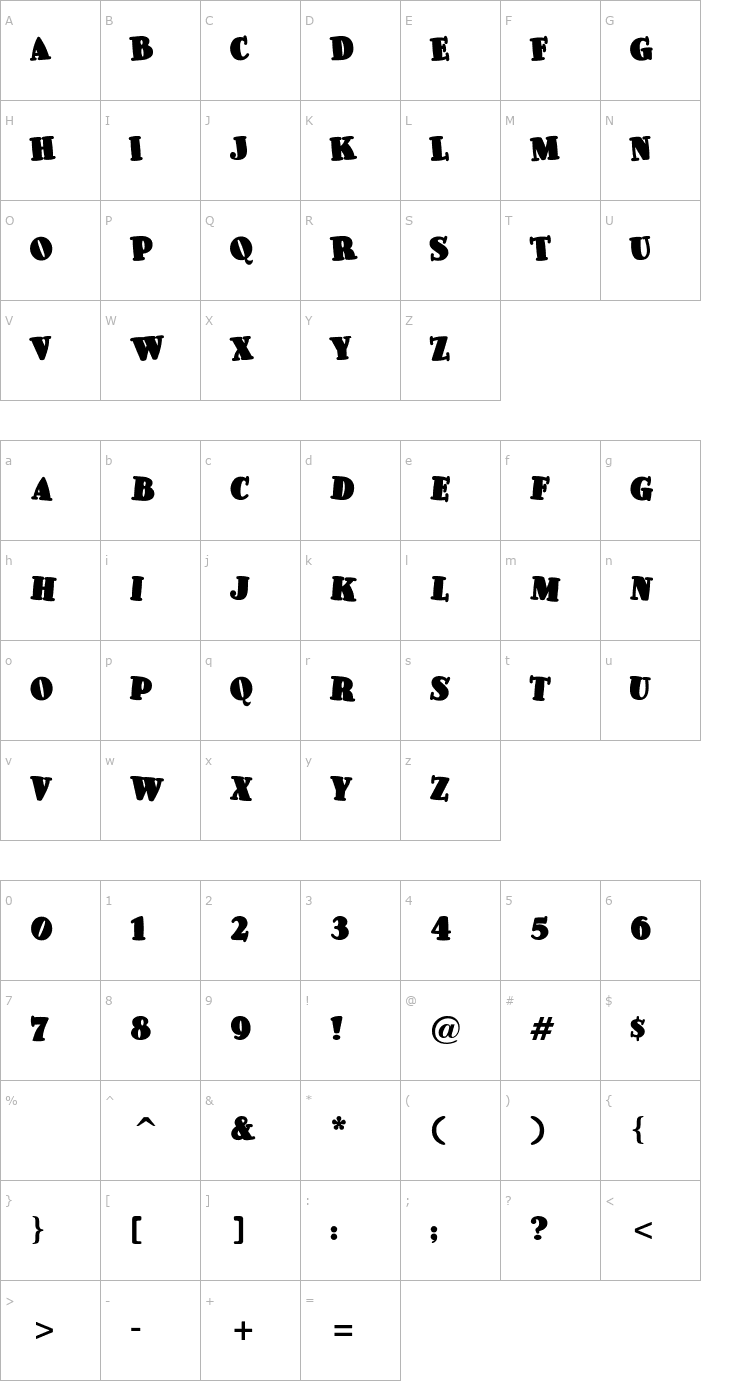 Character Map PleasinglyPlump Font