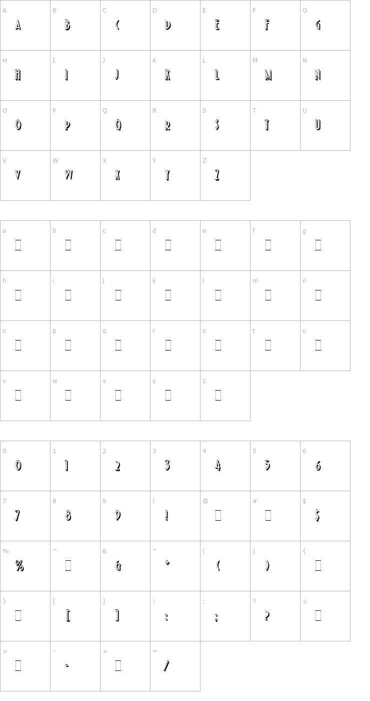 Character Map Pleasure Bold Shaded LET Plain1.0 Font