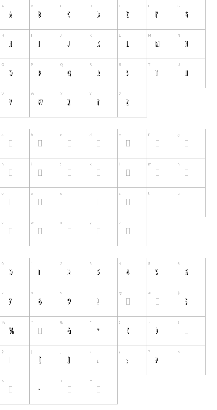 Character Map PleasureBoldShadedPlain Font