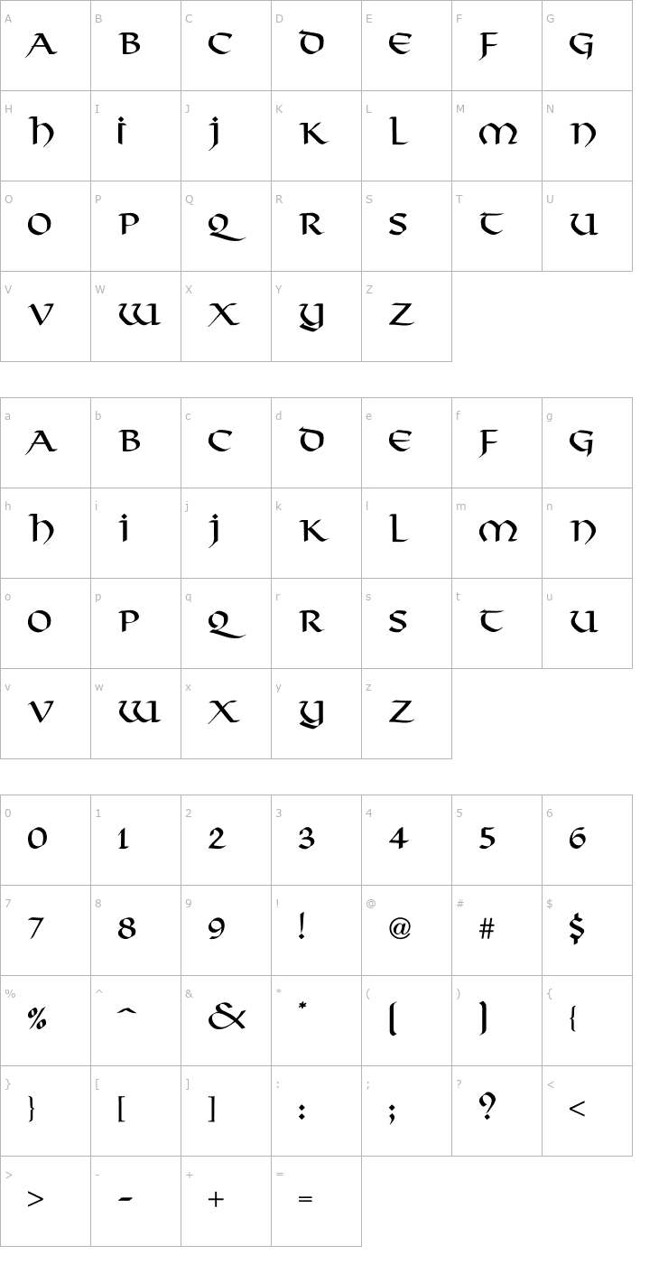 Character Map Plinky-Normal Font