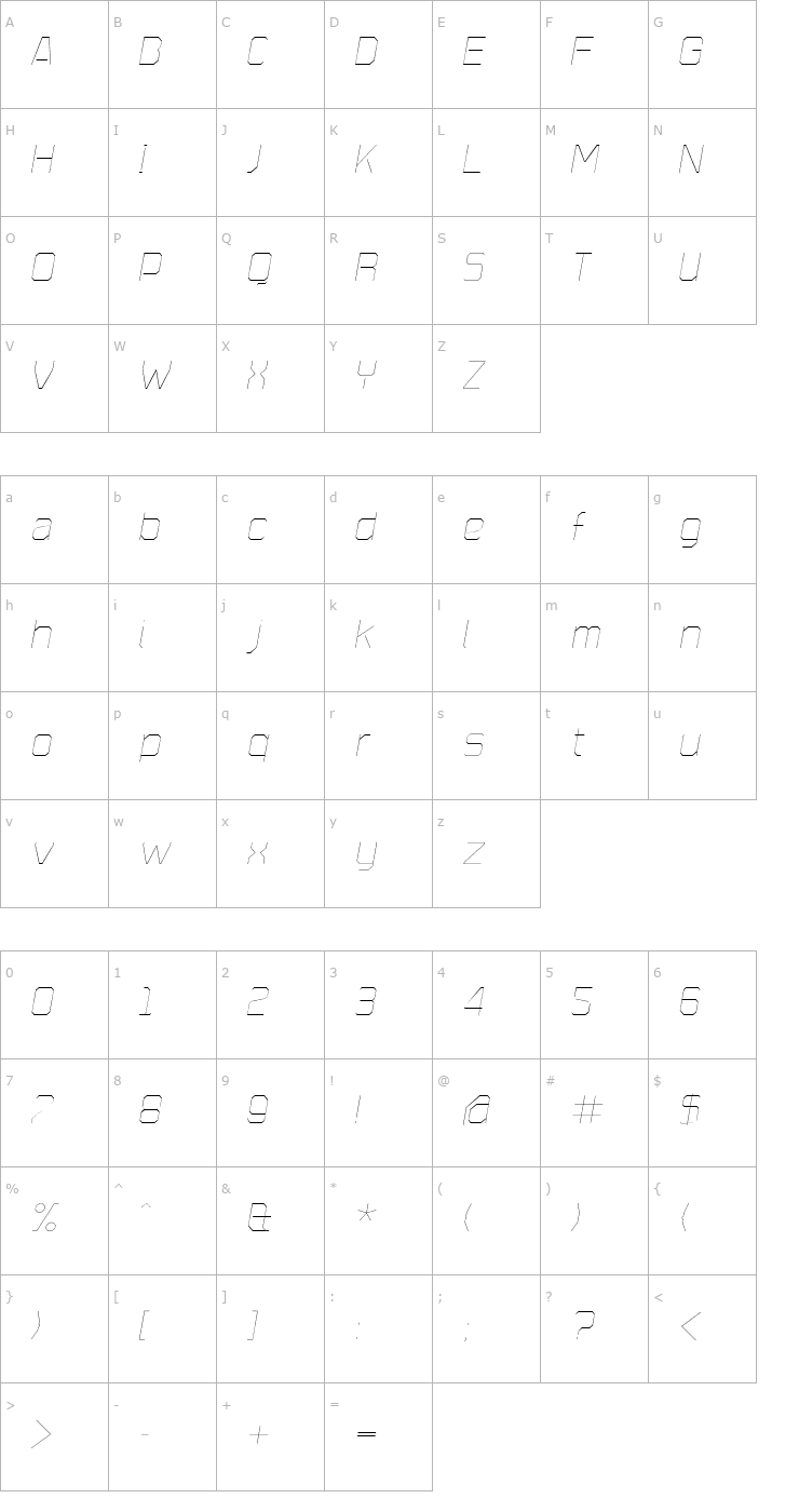 Character Map PlottaLightItalic Font