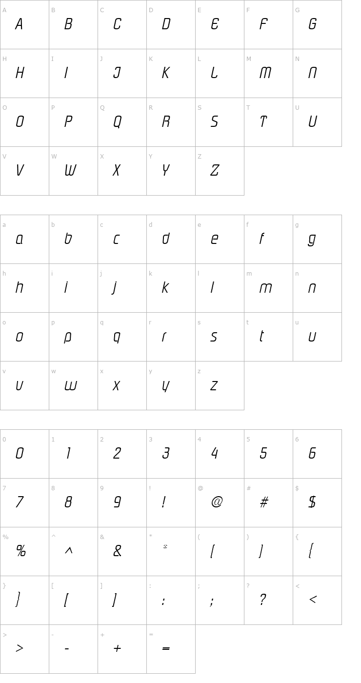 Character Map PloverLight Italic Font