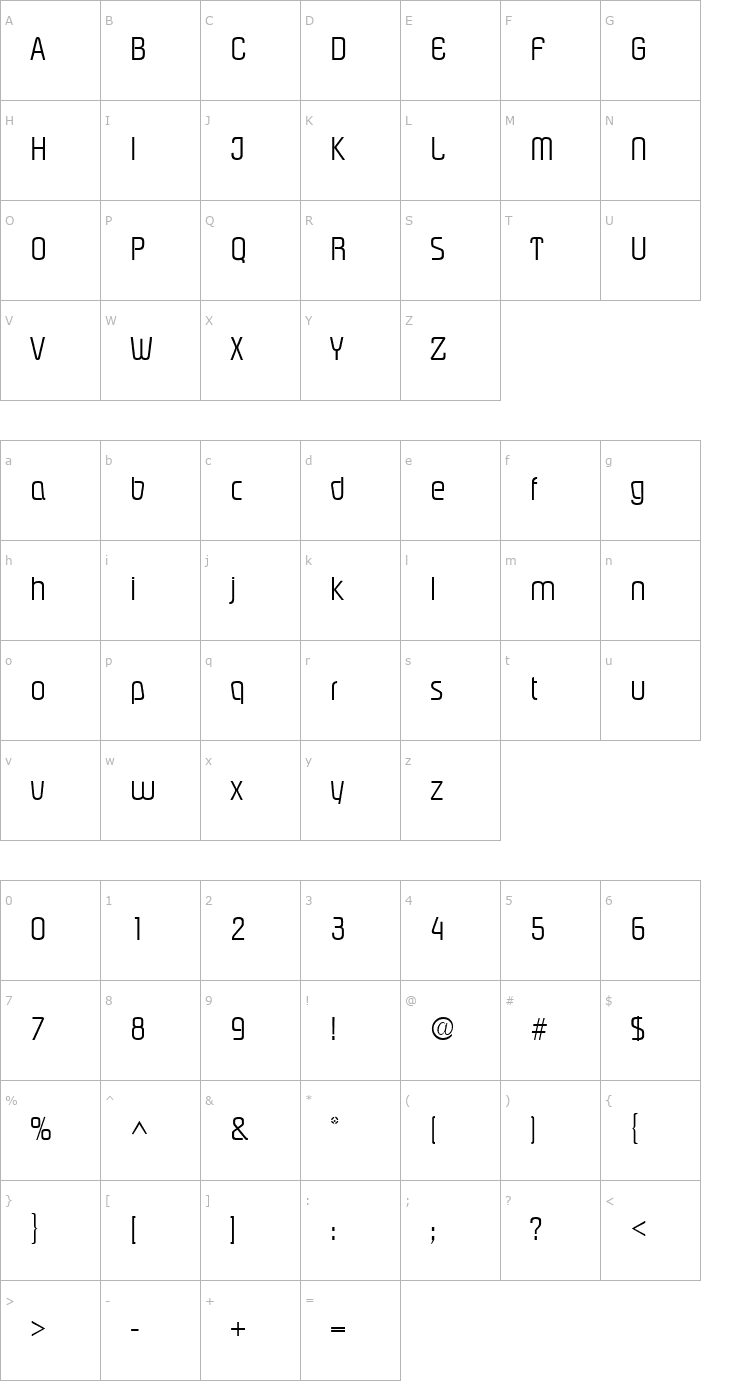 Character Map PloverLight Regular Font