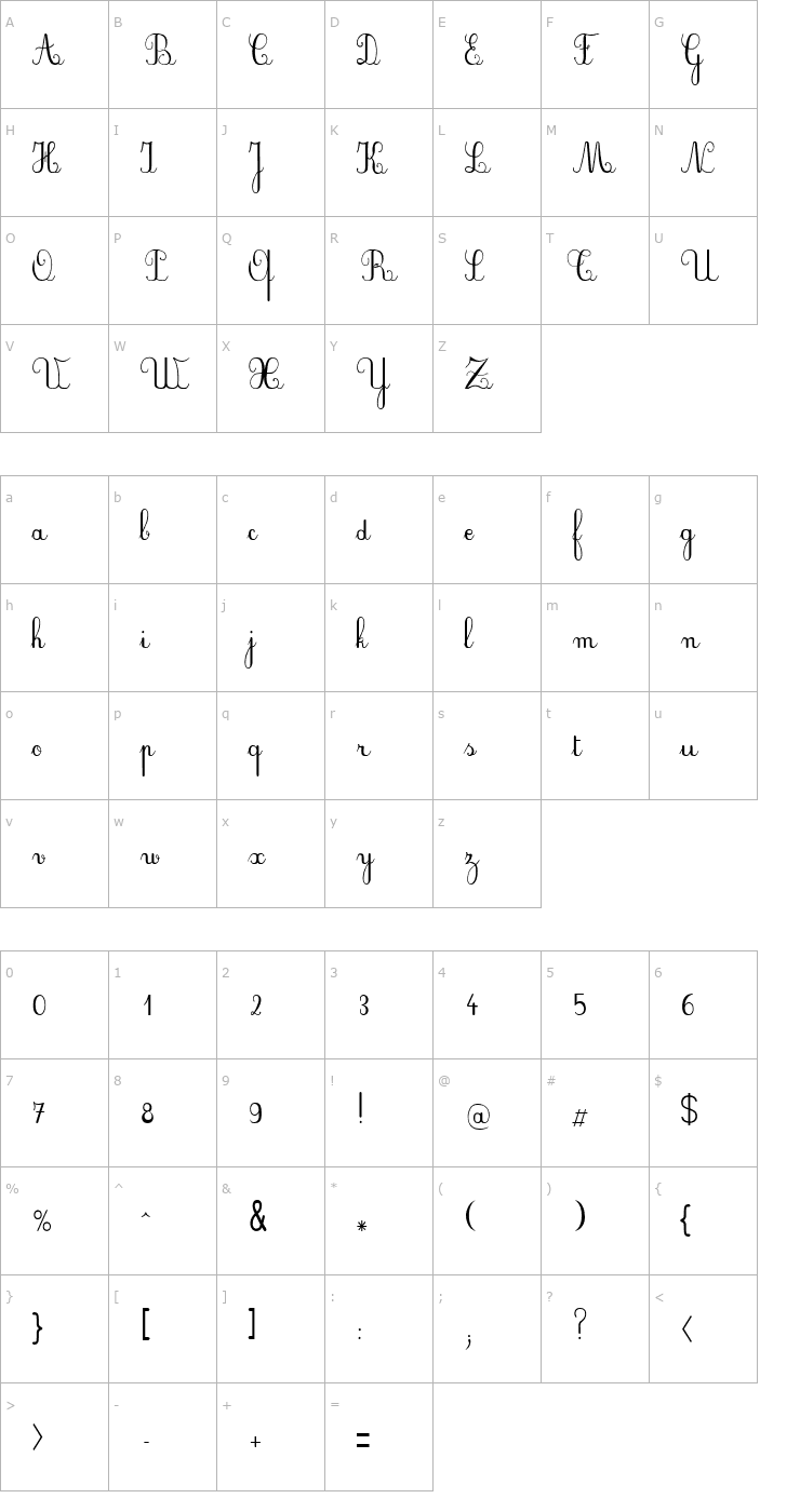 Character Map Plum Script Font