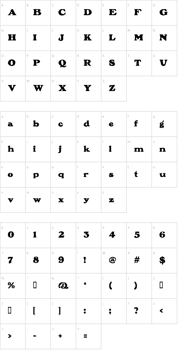 Character Map Plymouth Font