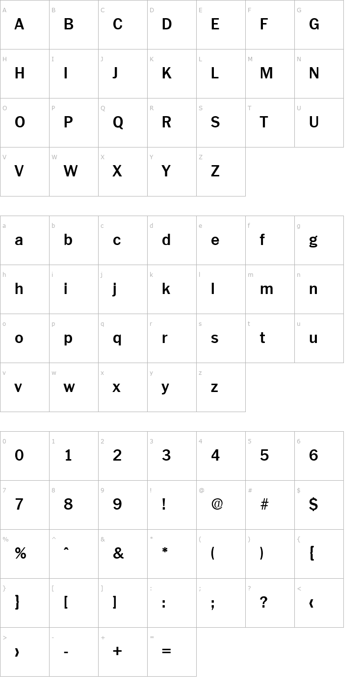 Character Map Plymouth-Serial-Bold Font