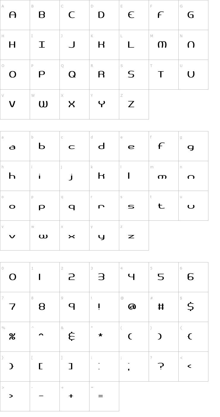 Character Map Pneumatics Wide BRK Font