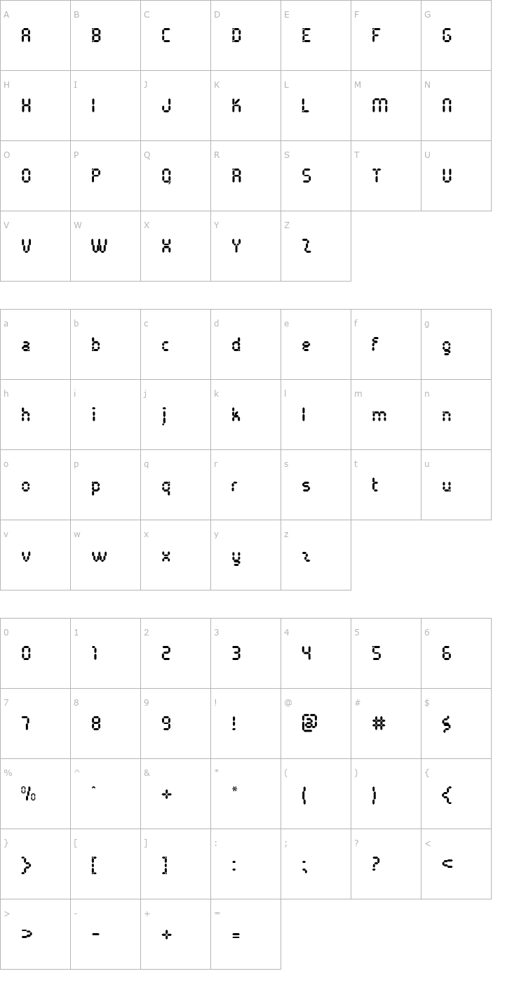 Character Map Pocket Calculator Font