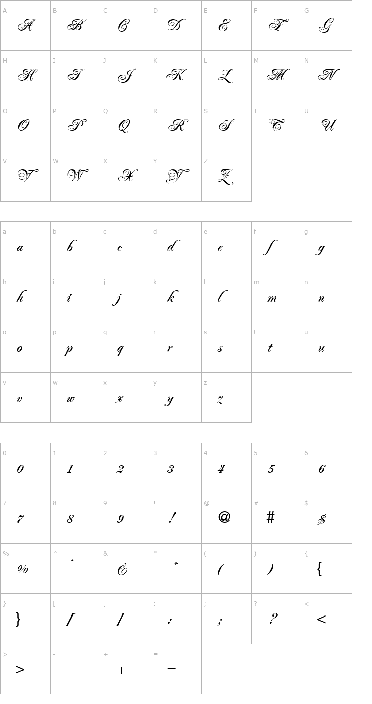 Character Map PoemRenaissance-Bold Font