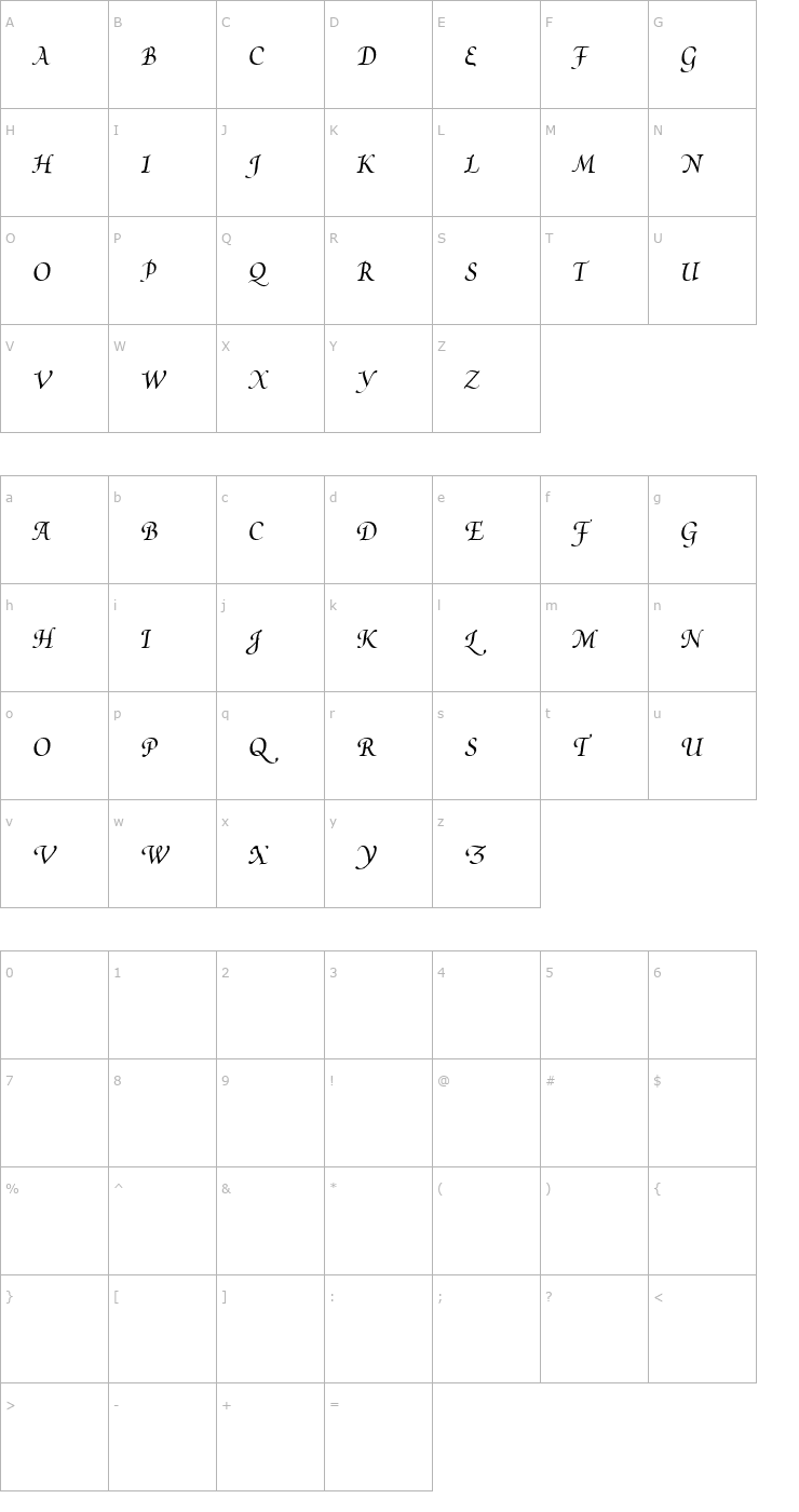 Character Map Poetica Supp Swash Capitals I Font