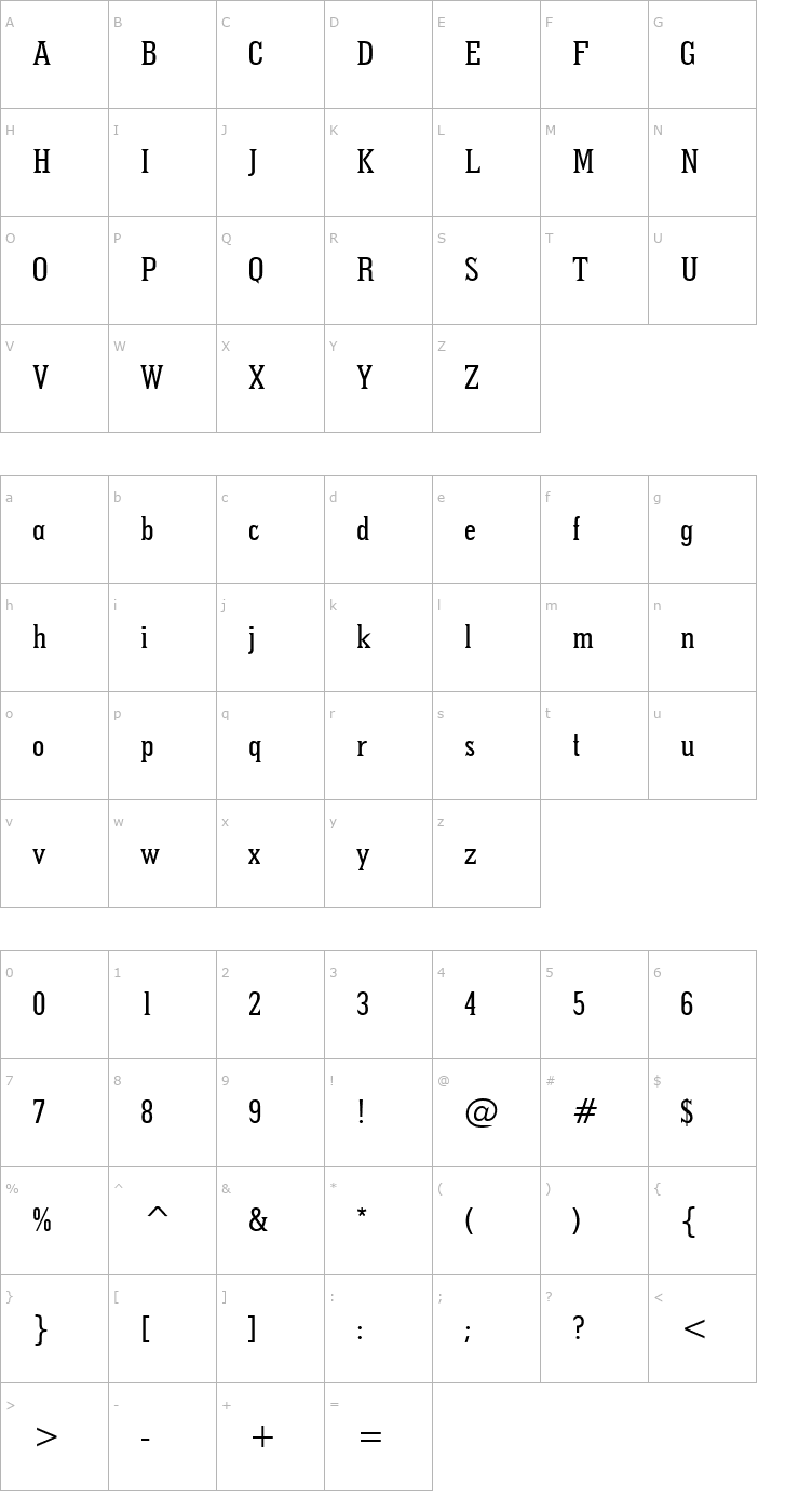 Character Map Pointed Font