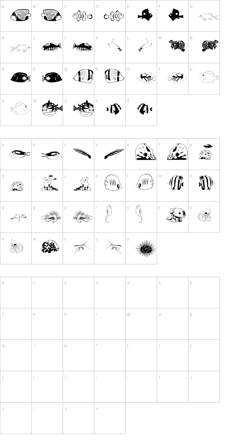 Character Map Poissons marins Font