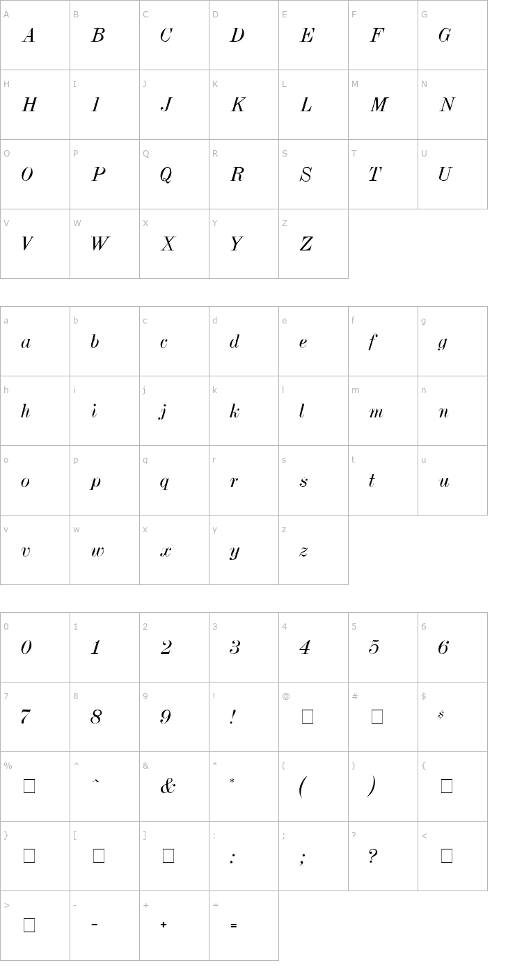 Character Map Polar SSi Italic Font