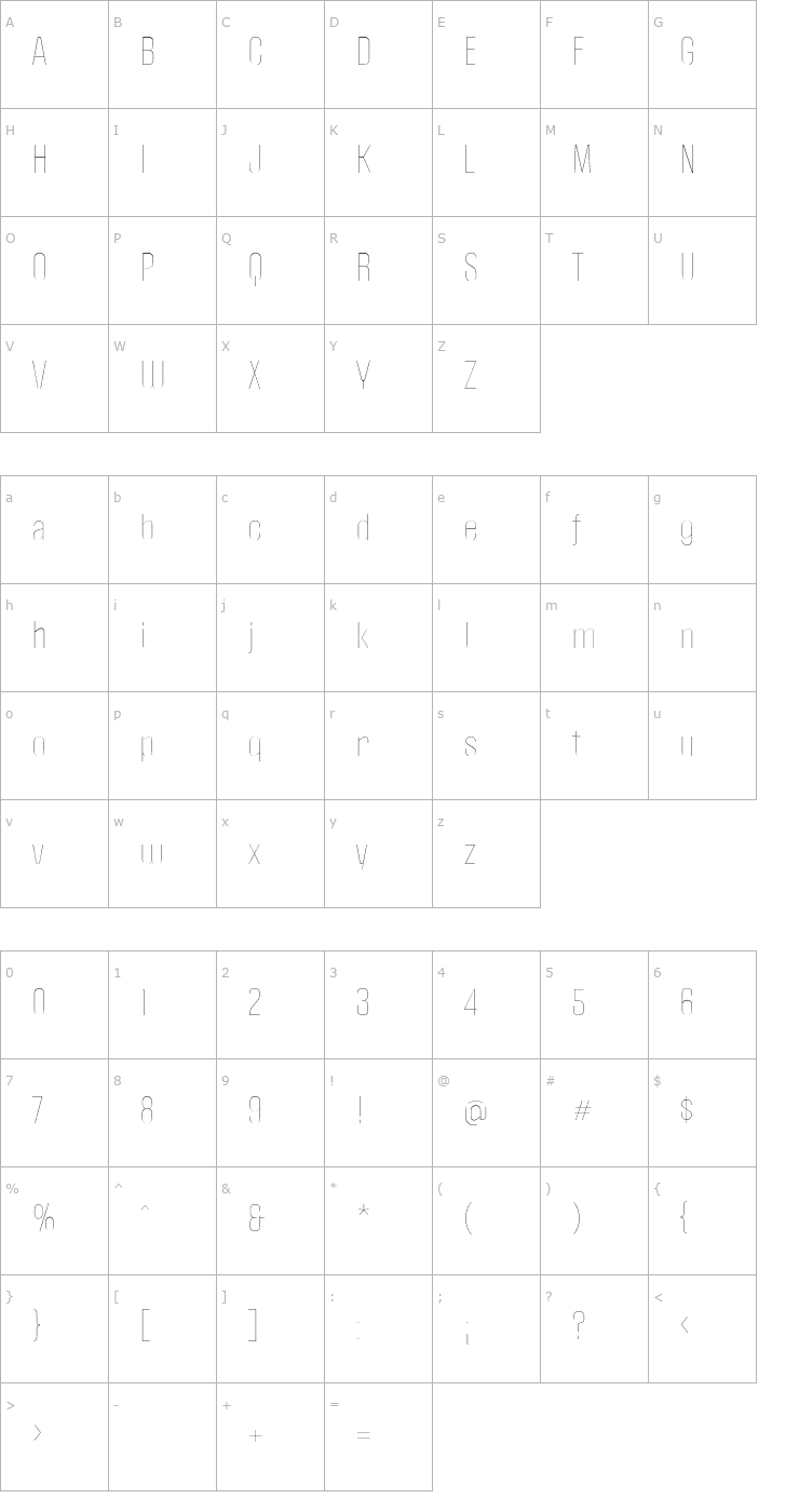 Character Map Politica Thin Font