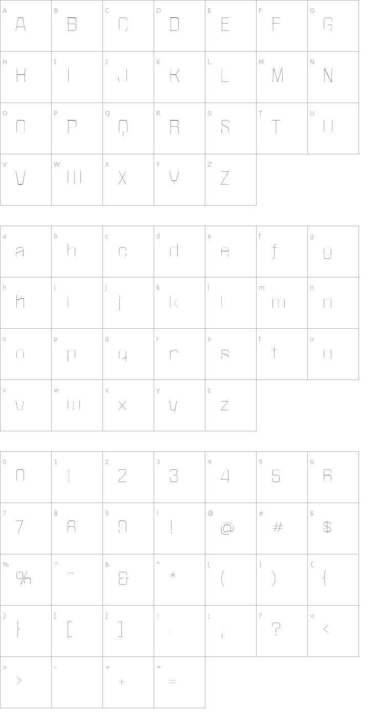 Character Map Politica XT Thin Font