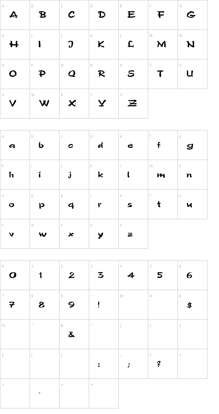 Character Map Polo-SemiScript Wd Font