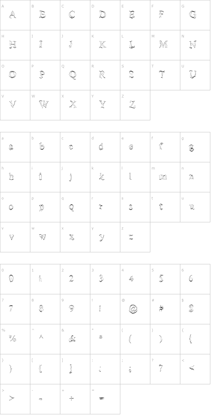 Character Map Poltergeist Hollow Font