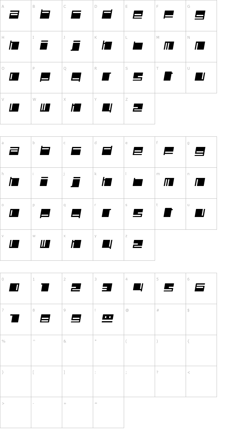 Character Map Polydiscous-Italic Font