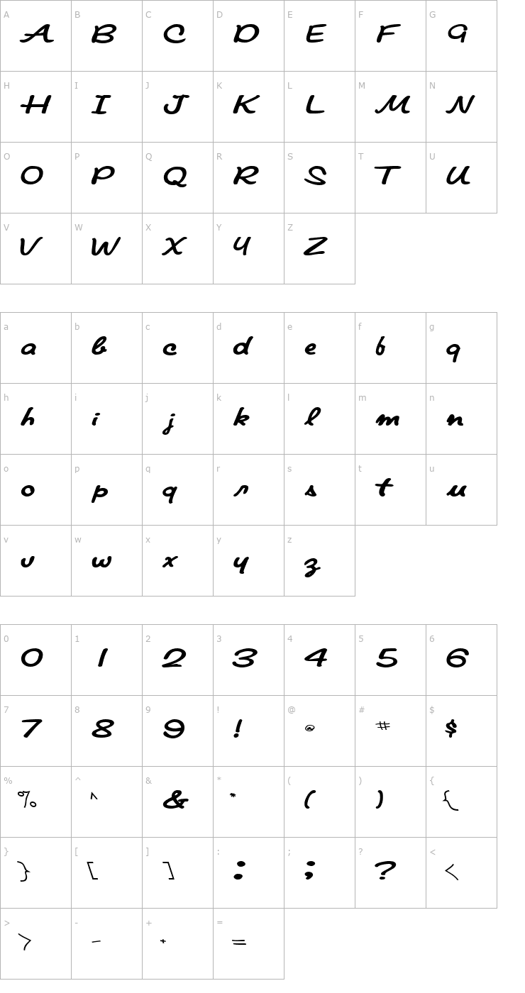 Character Map PompanoScriptSSK Bold Font