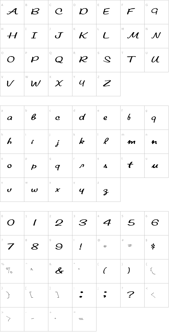 Character Map PompanoScriptSSK Font