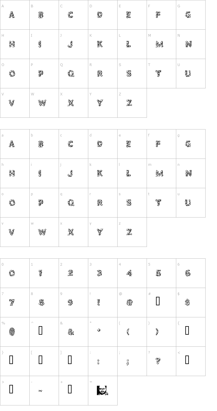 Character Map Popstars Font