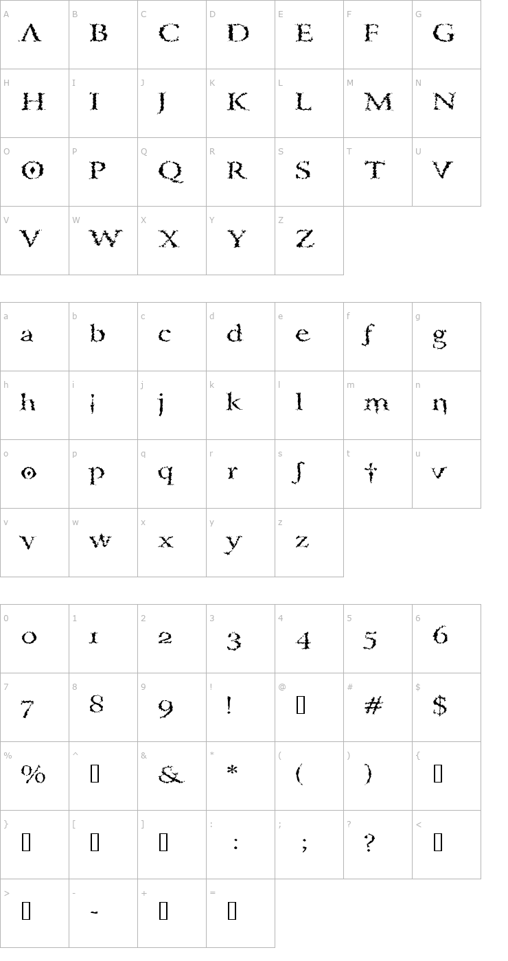 Character Map PorcupineRomanExtended Font