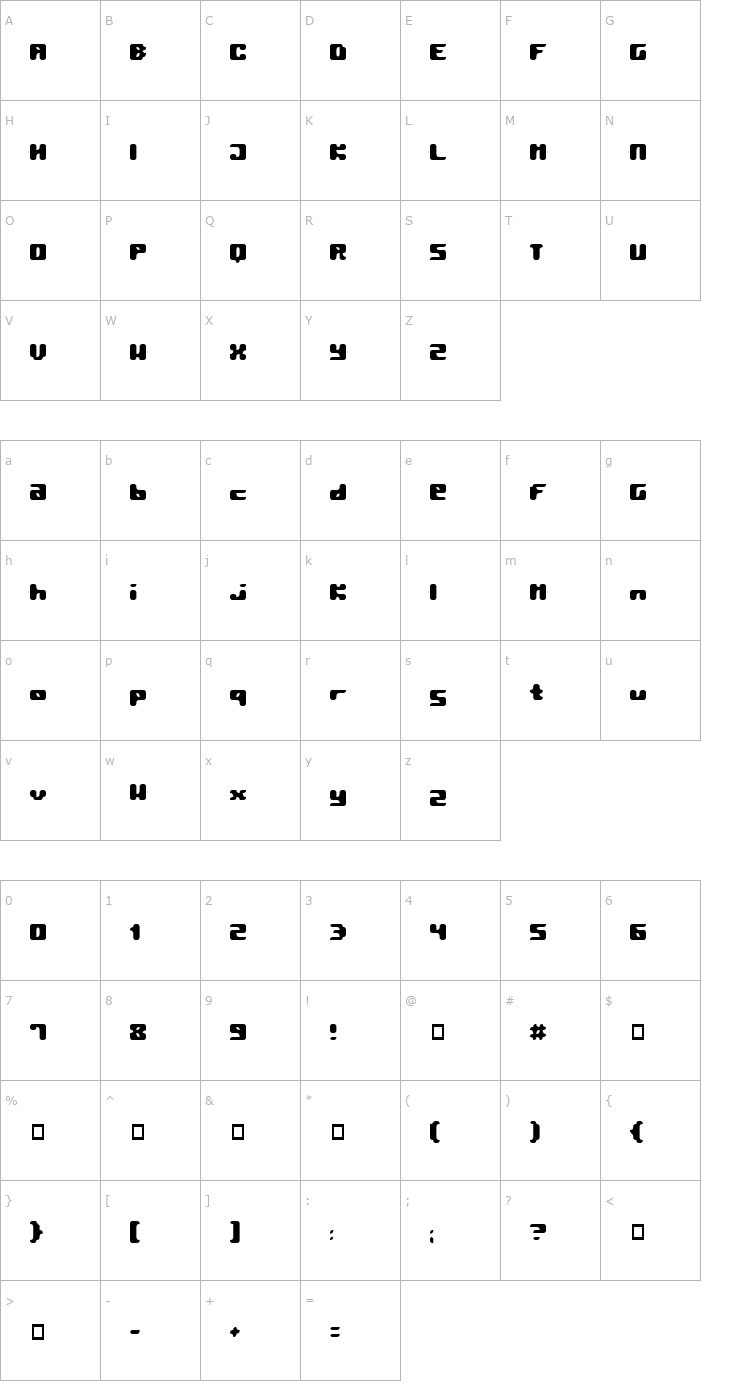 Character Map Pormask 2039 Font