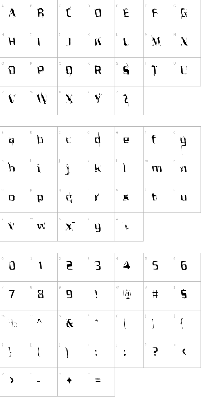 Character Map Porrblaska Font