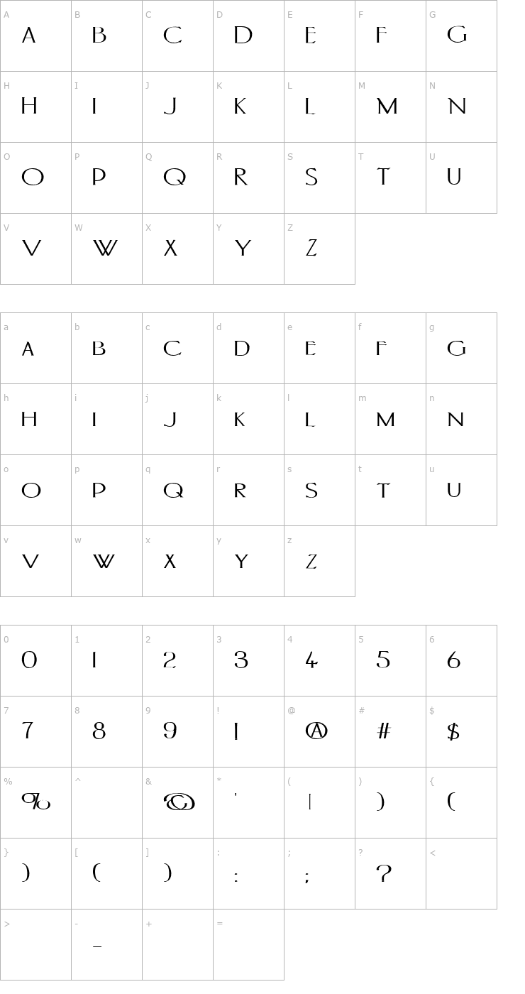 Character Map PortlandRoman Bold Font