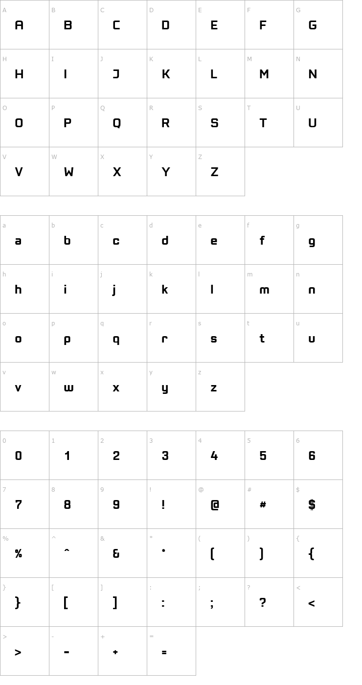 Character Map PositecBold Font