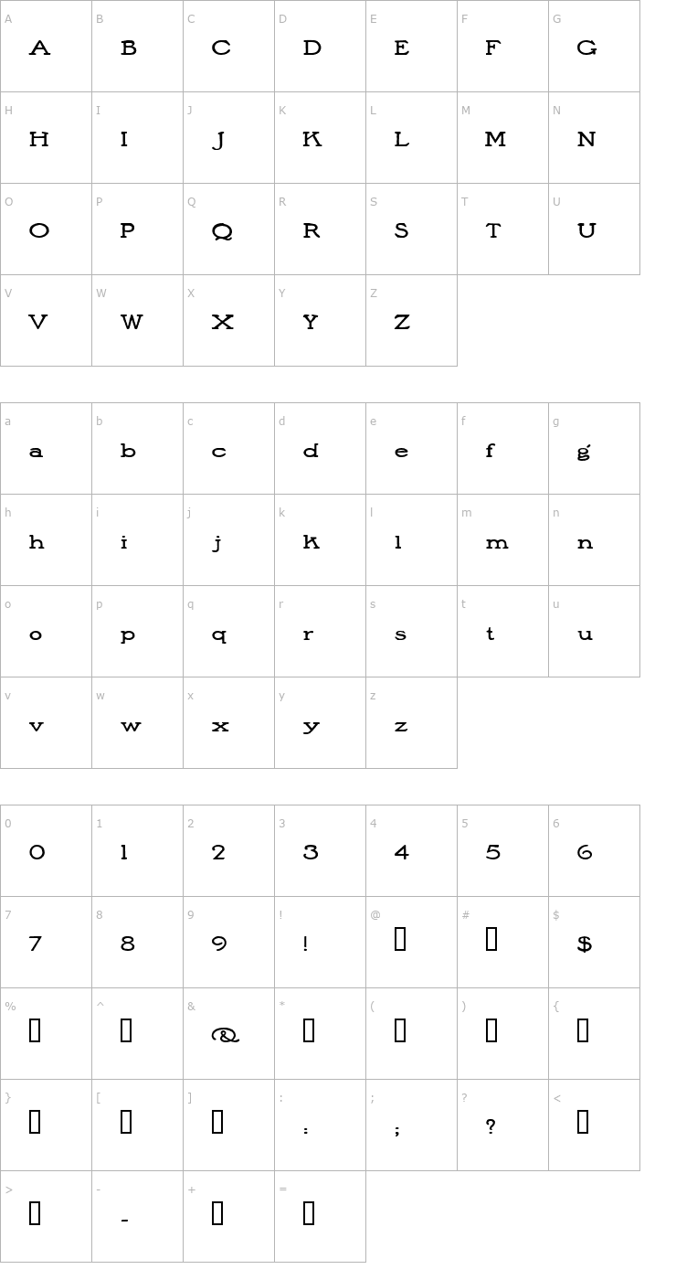 Character Map Post Monotone HPLHS Font