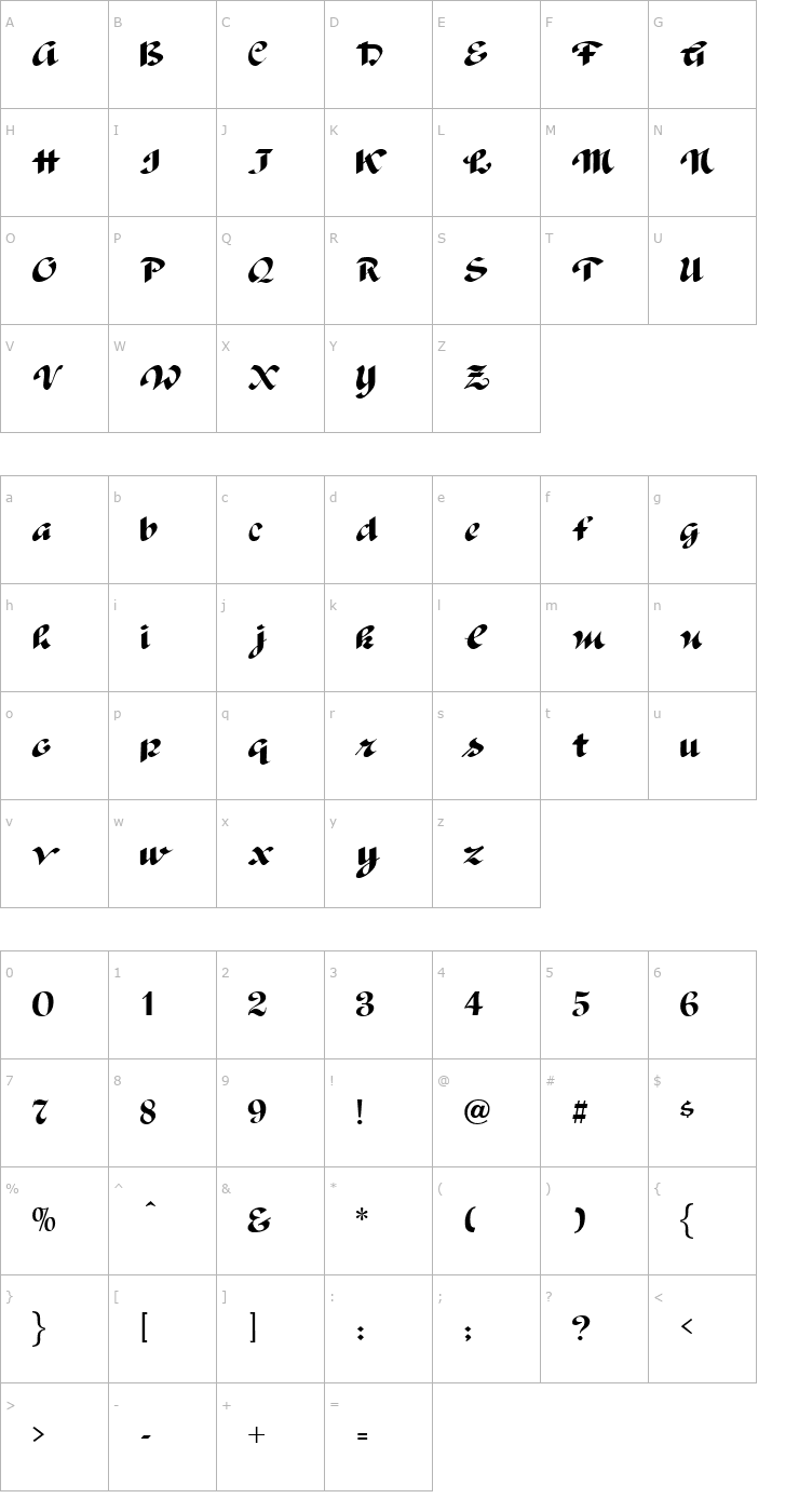 Character Map Postillion Font