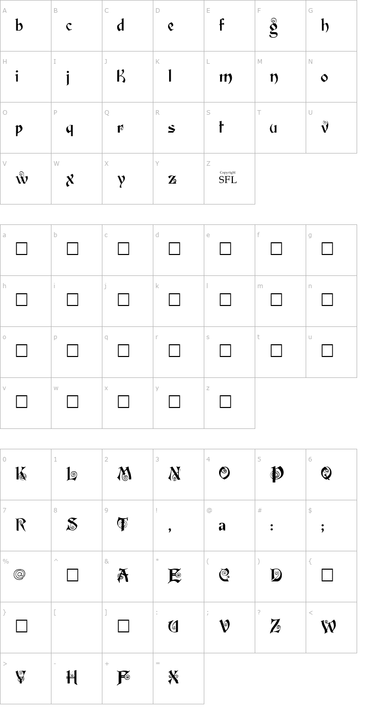 Character Map Potsdam Font