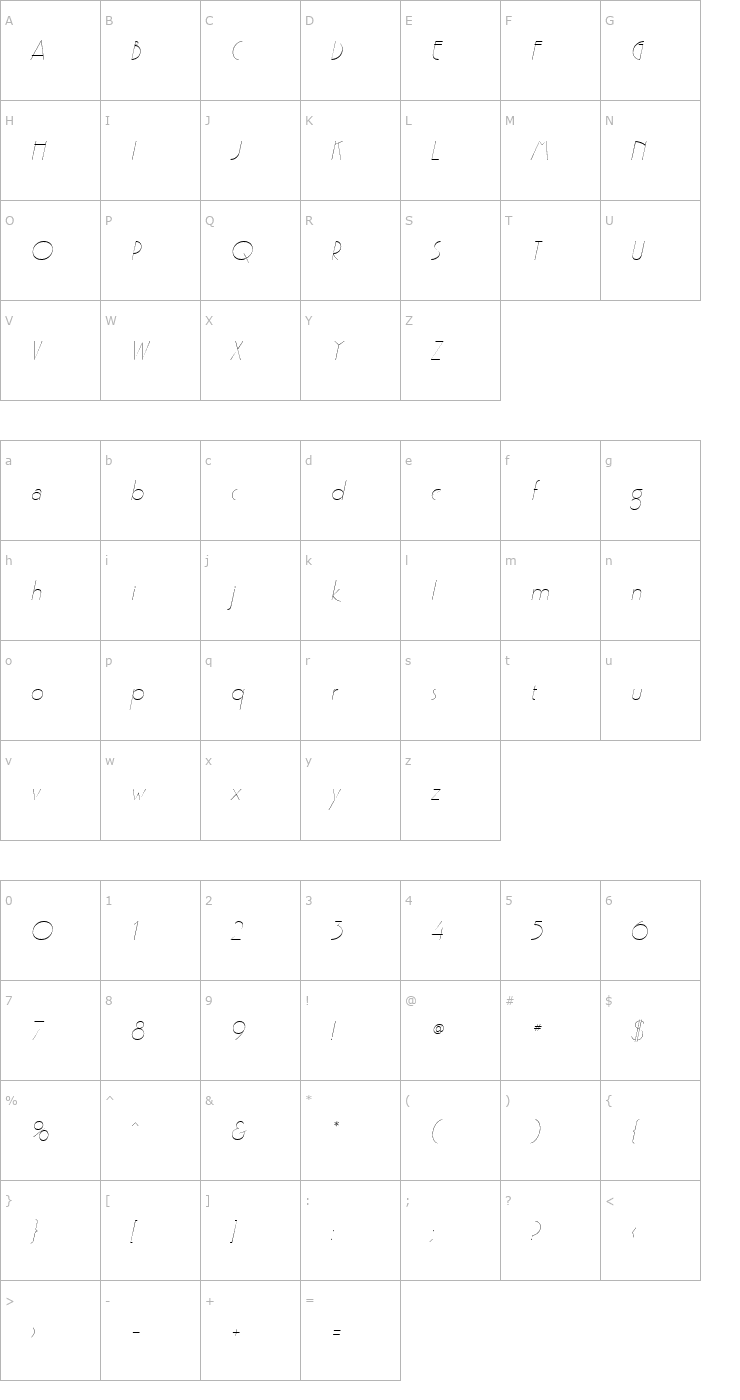 Character Map Pouf SSi Light Italic Font